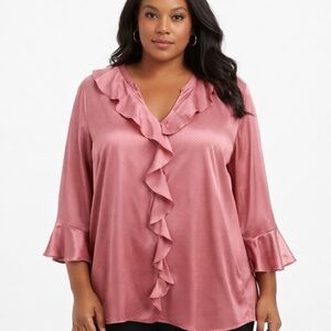 Investments Ruffled Satin Blouse in Rose
